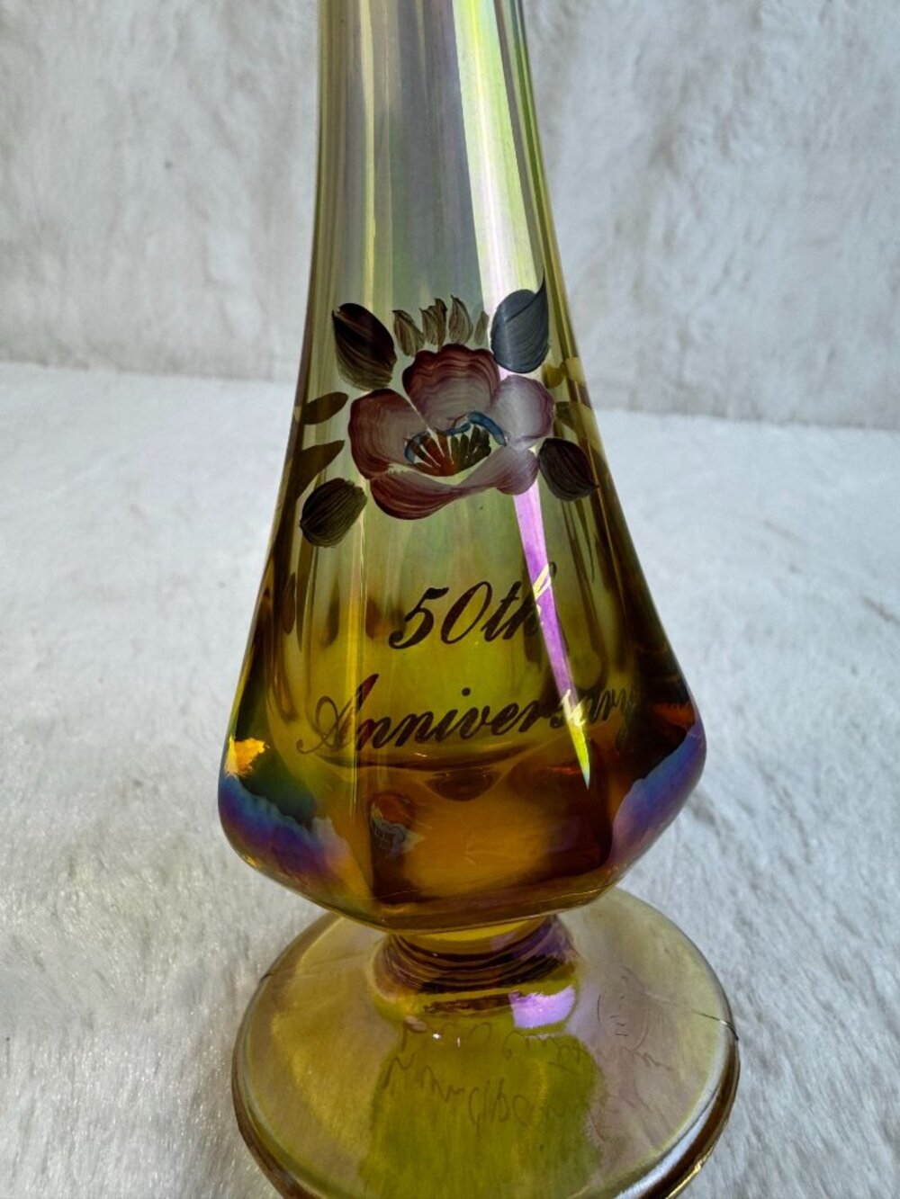 Ltd.Edition Fenton HandPainted Gold 50th Anniversary Glass Vase Signed D Cutshaw - Picture 2 of 7